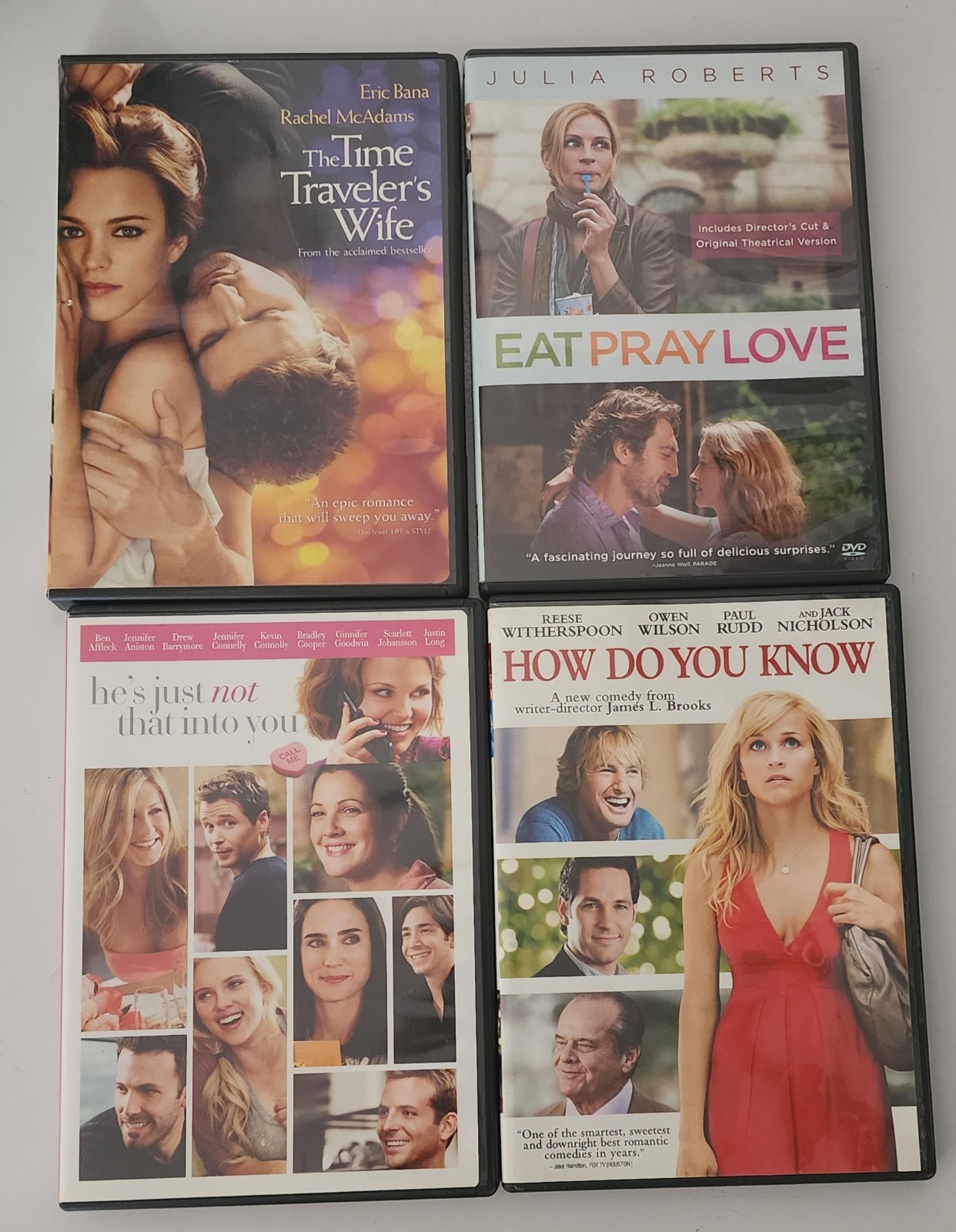 Lot of 4 Romance DVD Movies Eat Pray Love, How Do You Know, Time Traveler’s Wife