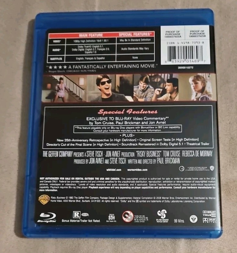 Risky Business Blu-ray 1983 Tom Cruise Rebecca De Mornay Paul Brickman