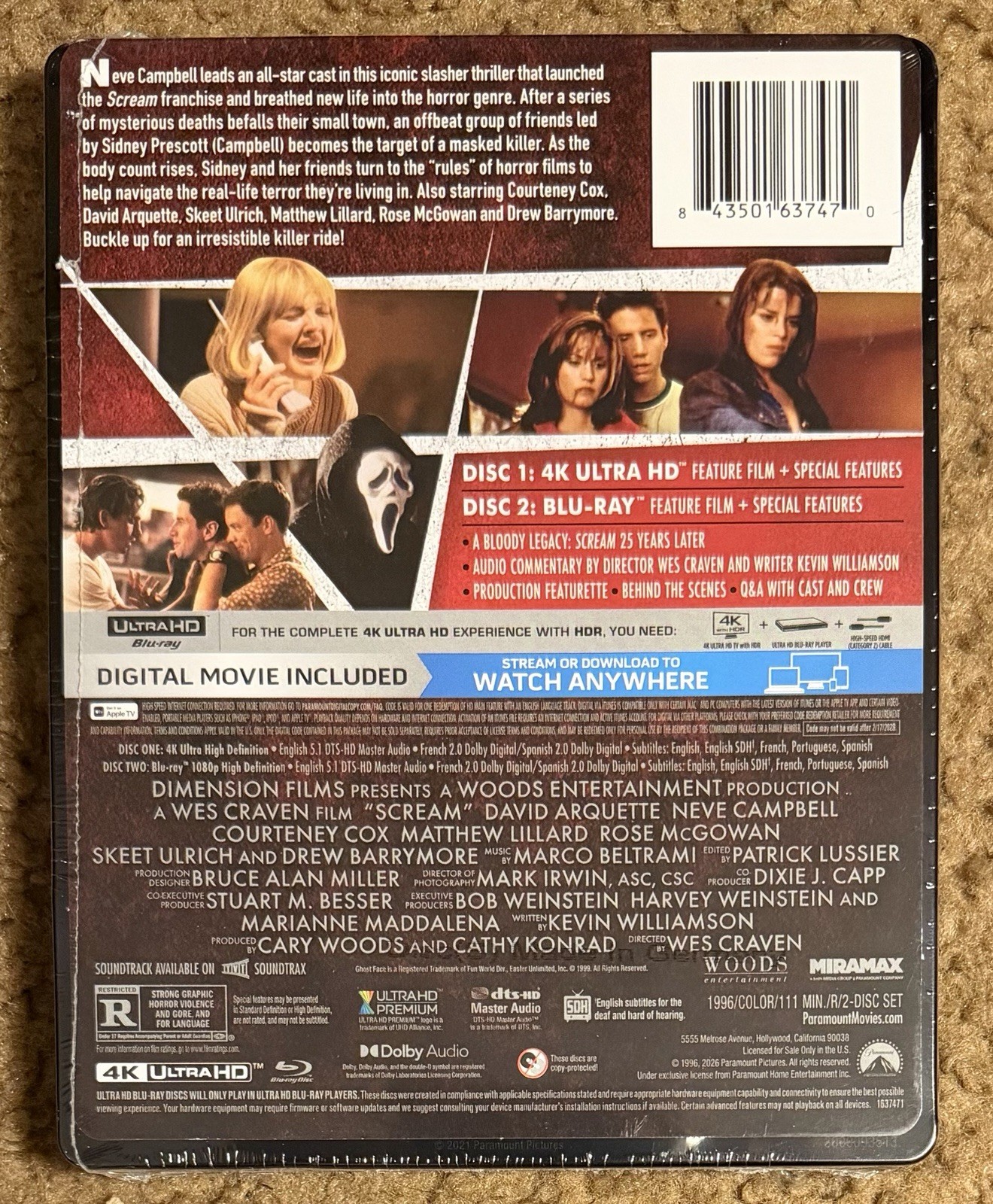 Scream Limited Edition Steelbook 4K UHD+Blu-Ray+DGTL Code New FREE SHIPPING