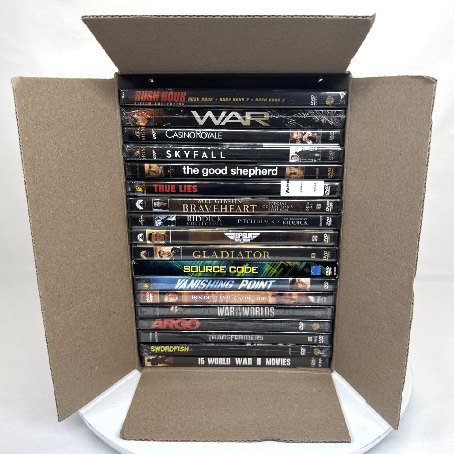 Lot of 18 New Sealed Action DVDs Rush Hour 1-3 James Bond Top Gun Gladiator
