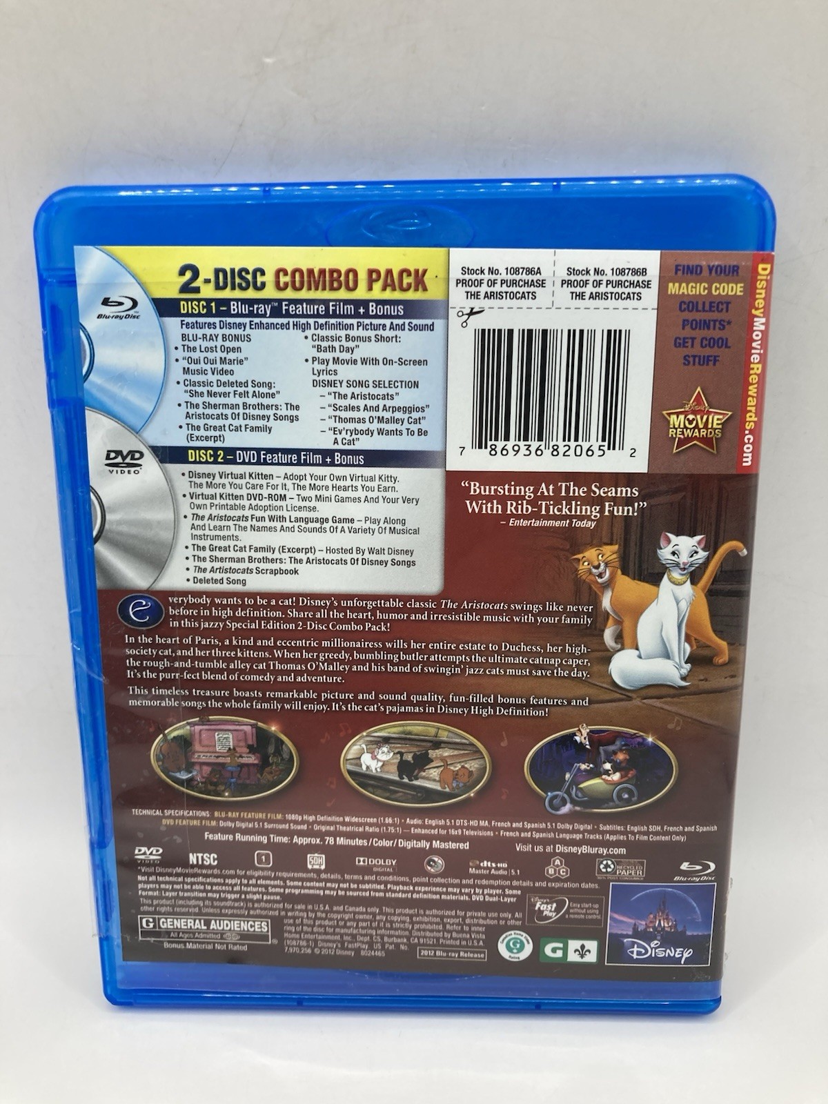 2012 The Aristocats Bluray + DVD Blu-ray Special Edition Movie 78 Min