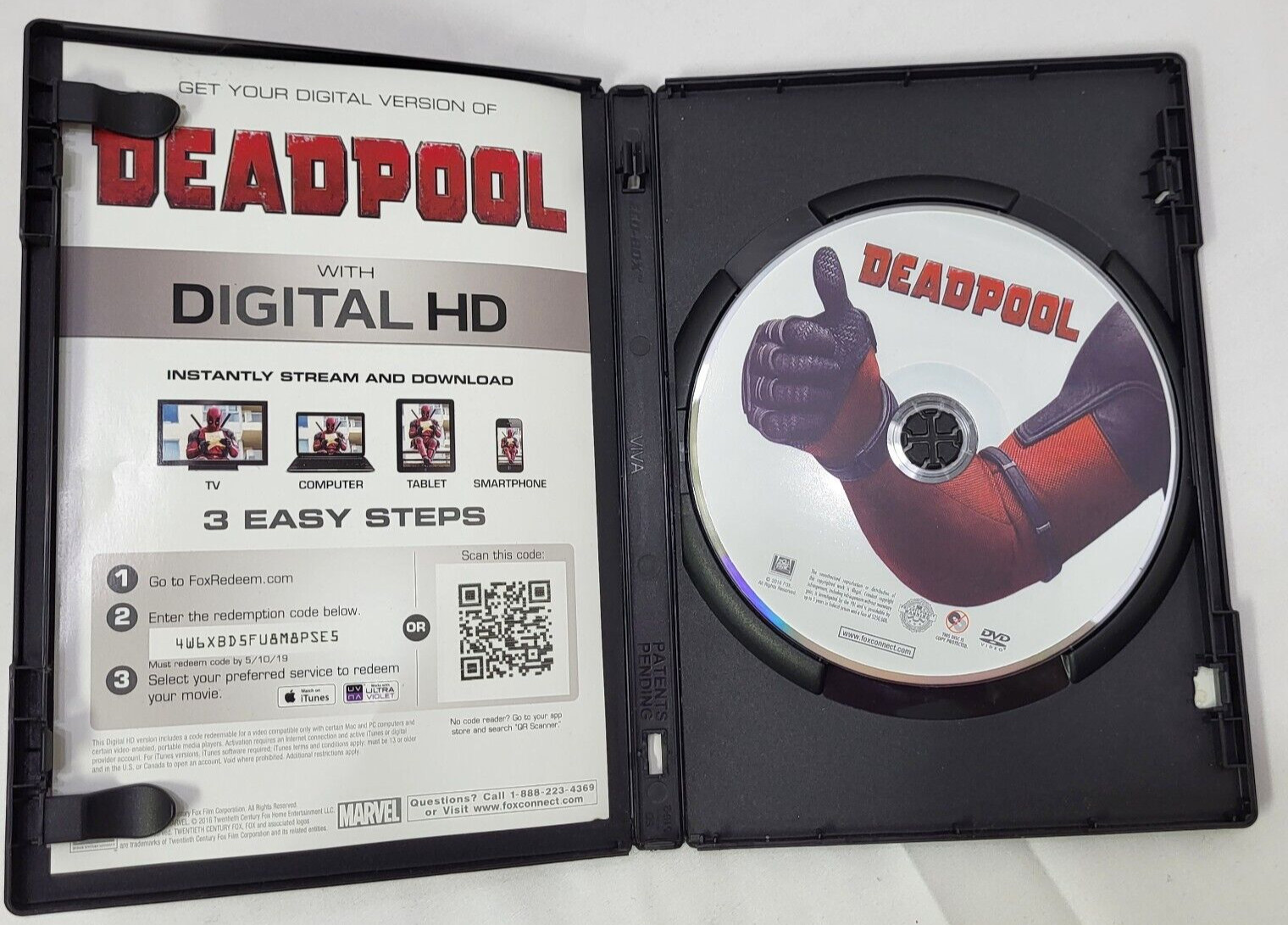 Marvel Deadpool 2016 Movie DVD + Digital HD Rated R 108 Minutes