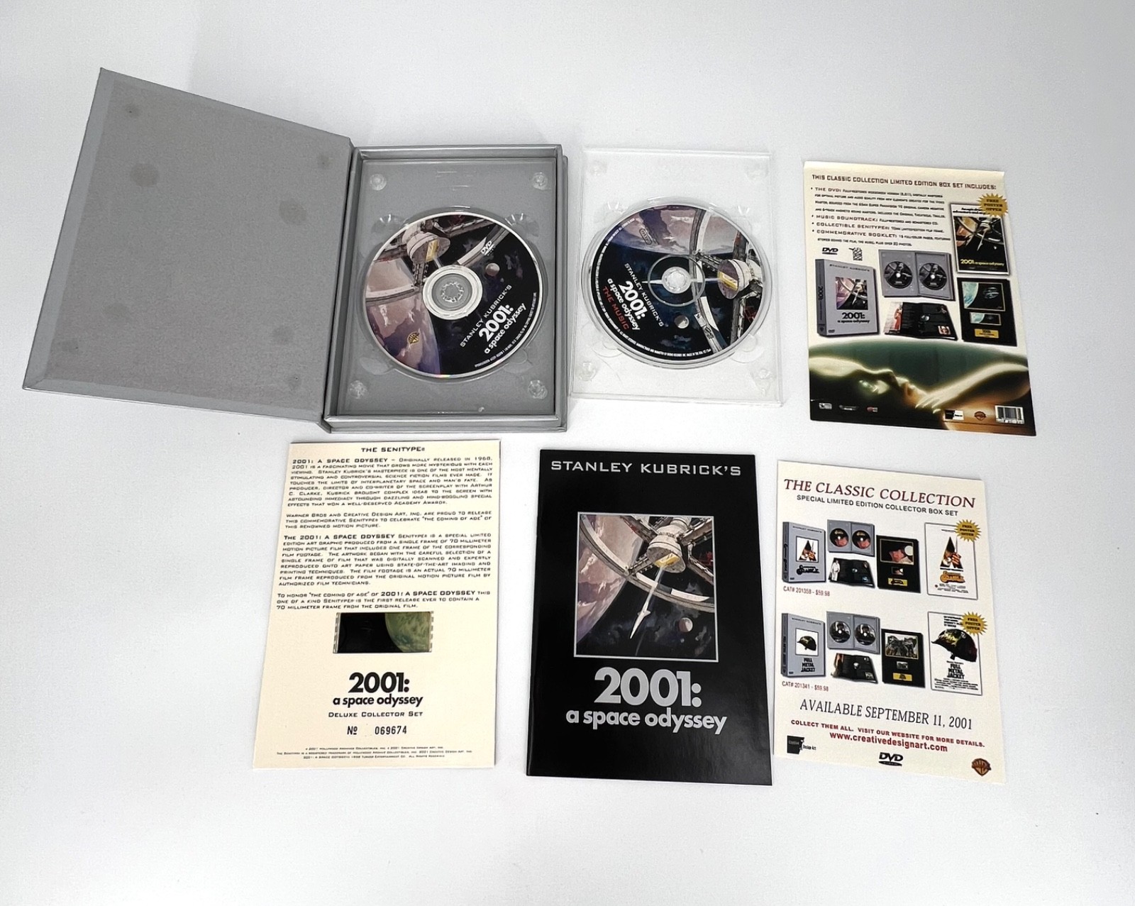 2001 A Space Odyssey Deluxe Ltd Edit numbered Set 2 DVD & 70 mm CELL FILM FRAME