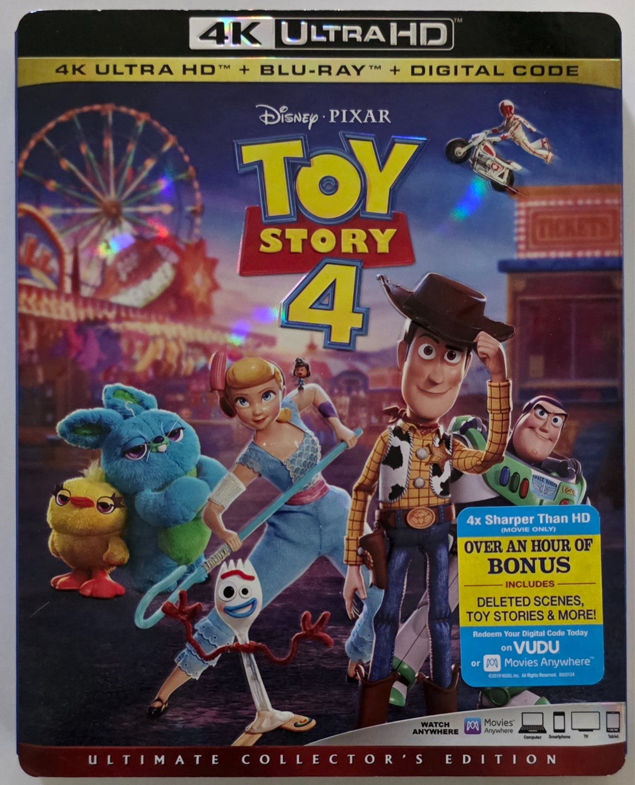 DISNEY PIXAR TOY STORY 4 4K ULTRA HD BLU RAY 3 DISCS + SLIPCOVER SLEEVE
