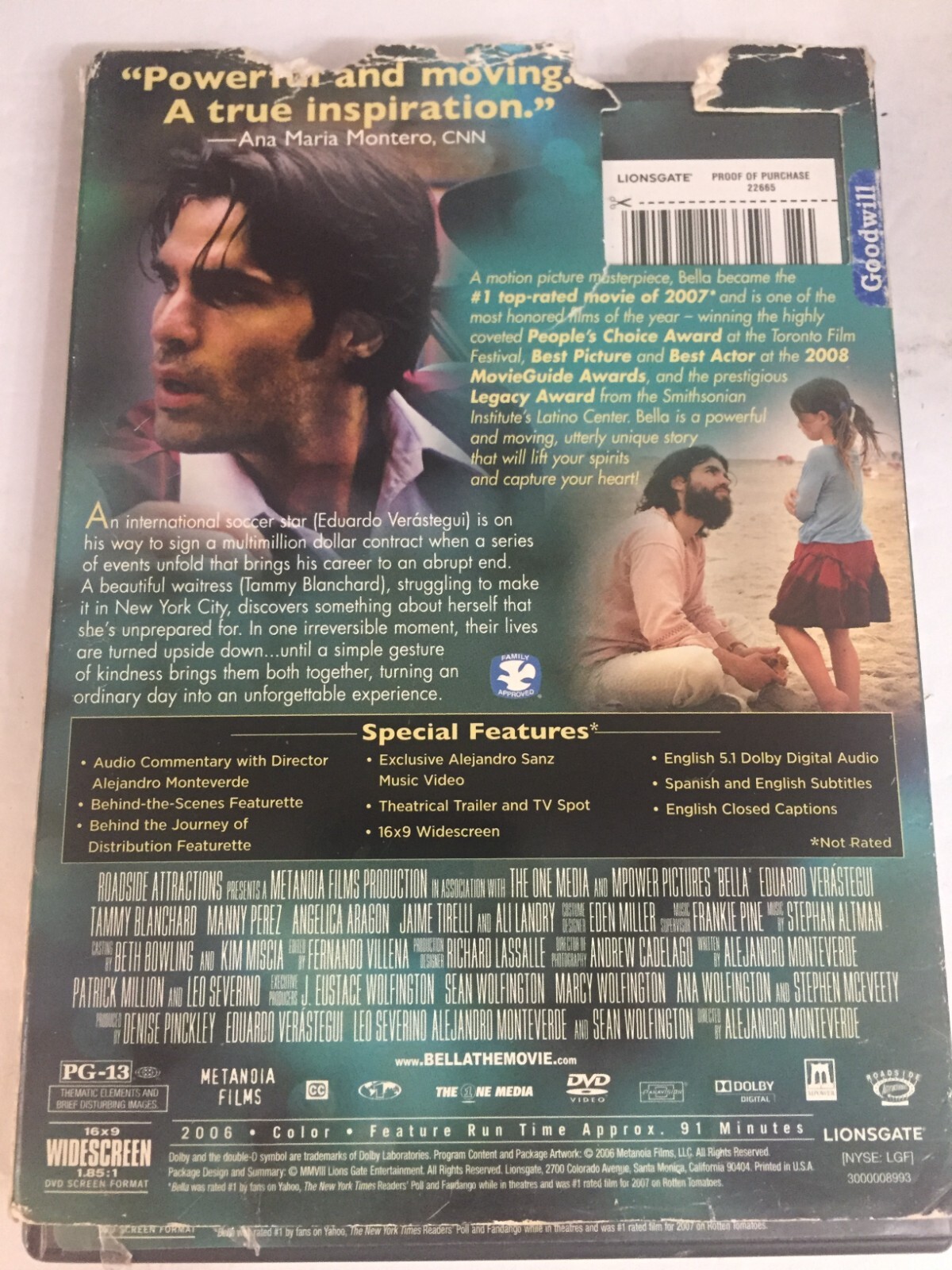 Bella DVD Widescreen English & Spanish Ships Same Day With Tracking