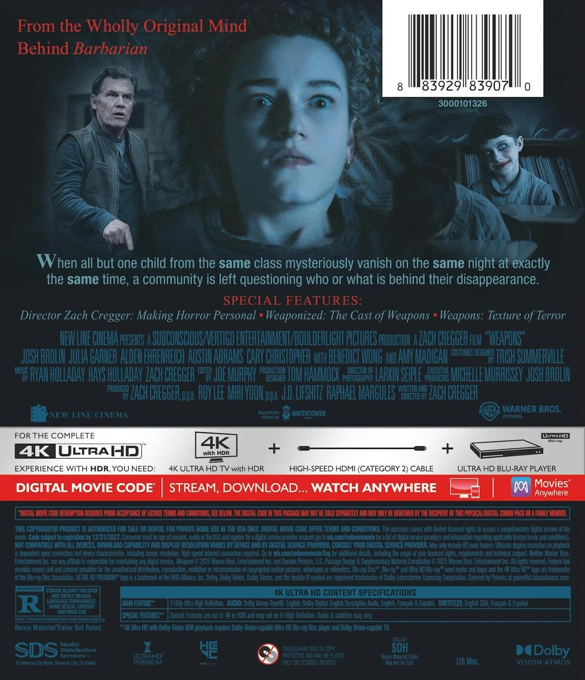 Weapons 4K UHD Blu-ray NEW