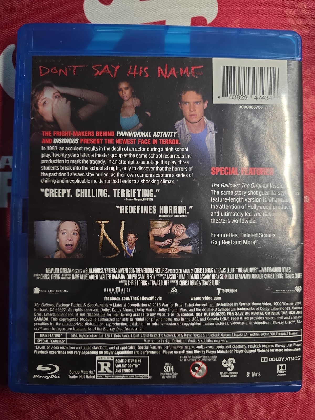 The Gallows Every School Has Its Spirit 2015 Blumhouse Blu-ray 81 Minutes Horror