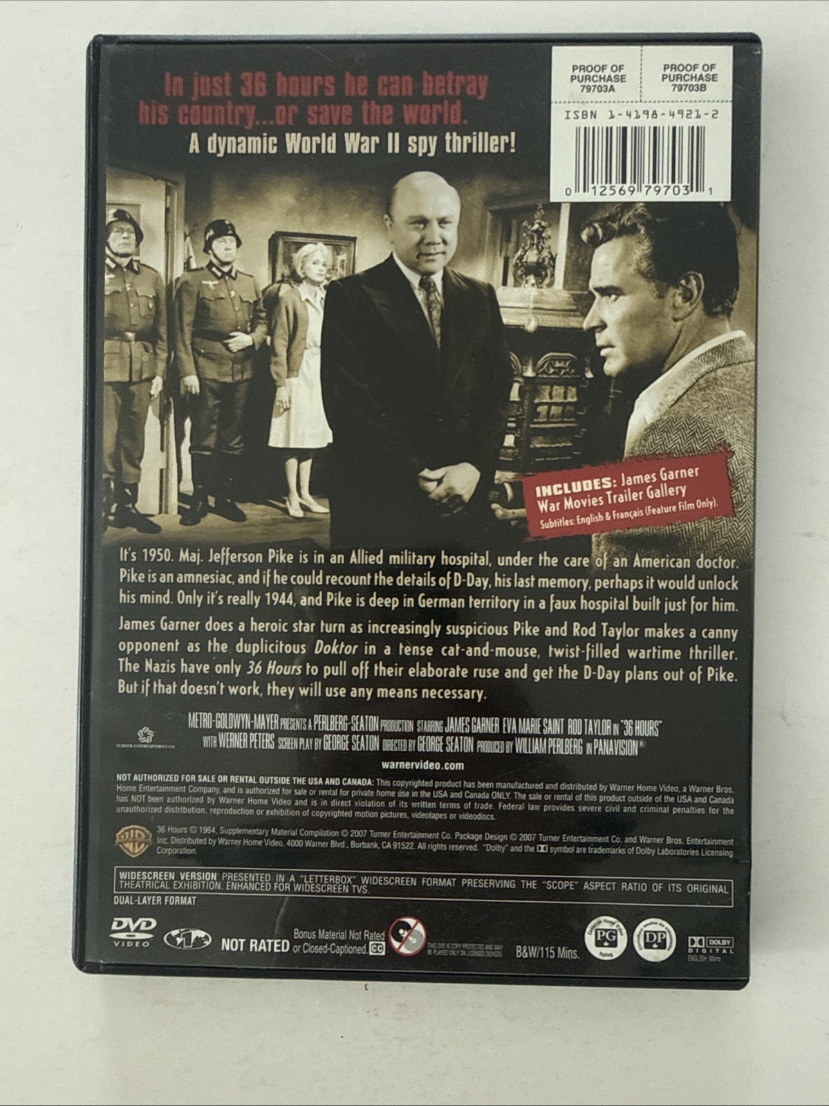 36 Hours DVD (1965) James Garner, Eva Marie Saint, Rod Taylor WWII Thriller