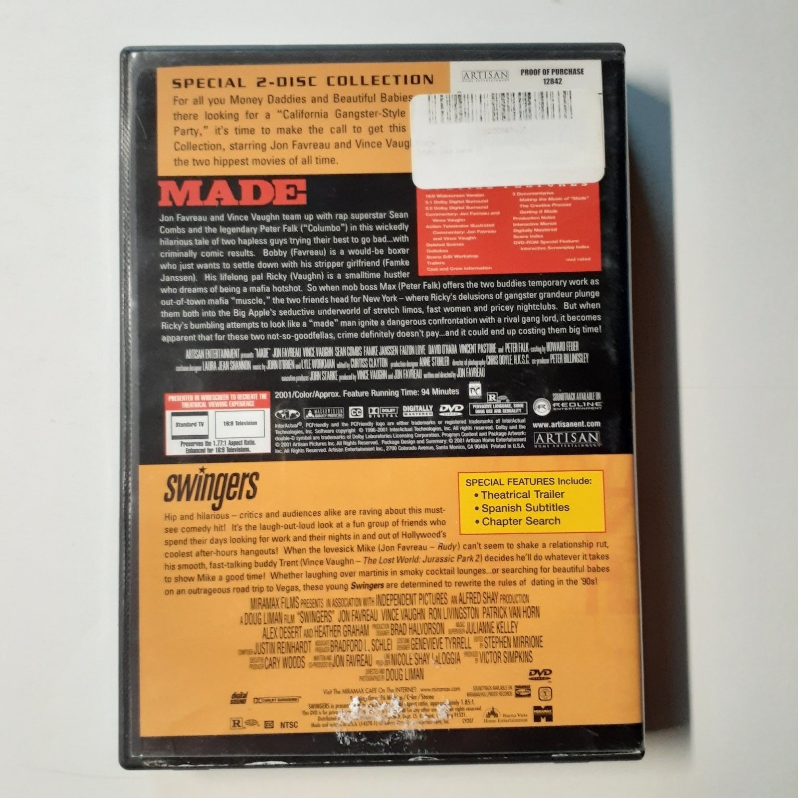 Made & Swingers DVD 2001 2-Disc Double Feature Jon Favreau Vince Vaughn