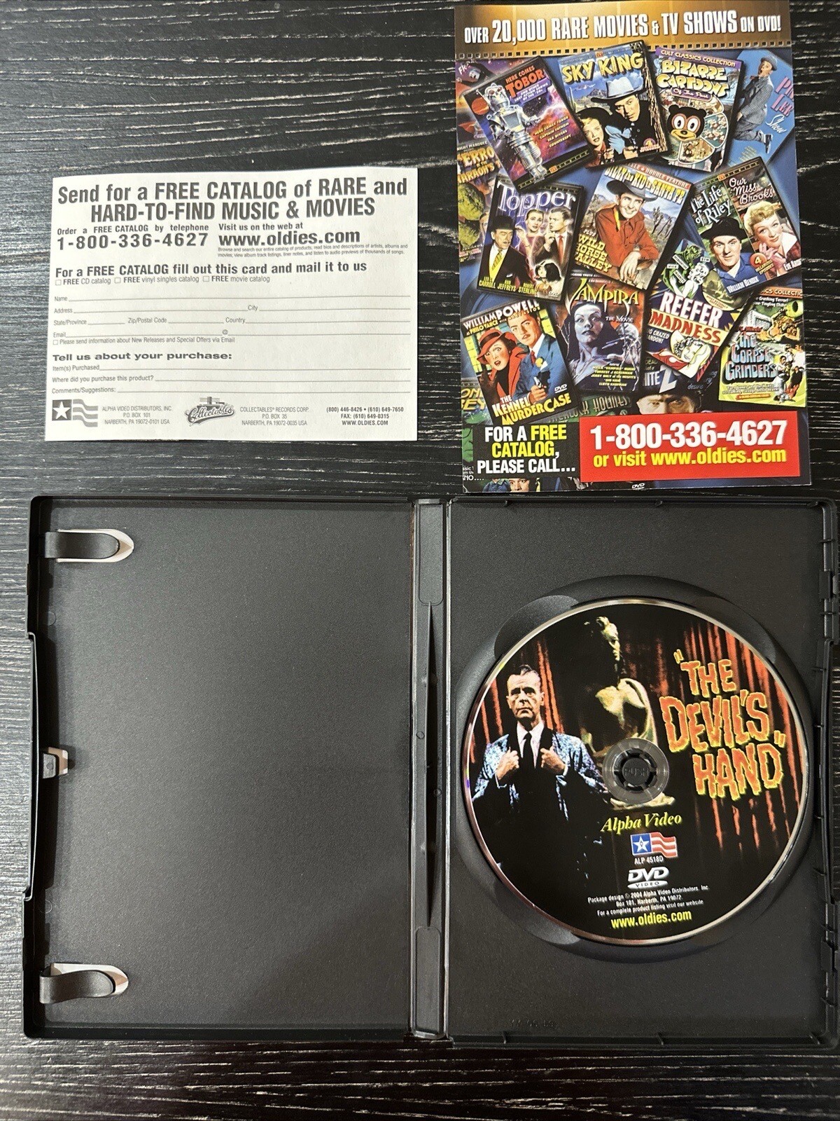 The Devil’s Hand (1961) Alpha Video Dist. 2004 DVD, Inserts, B&W, 72 Min. PO~VG+