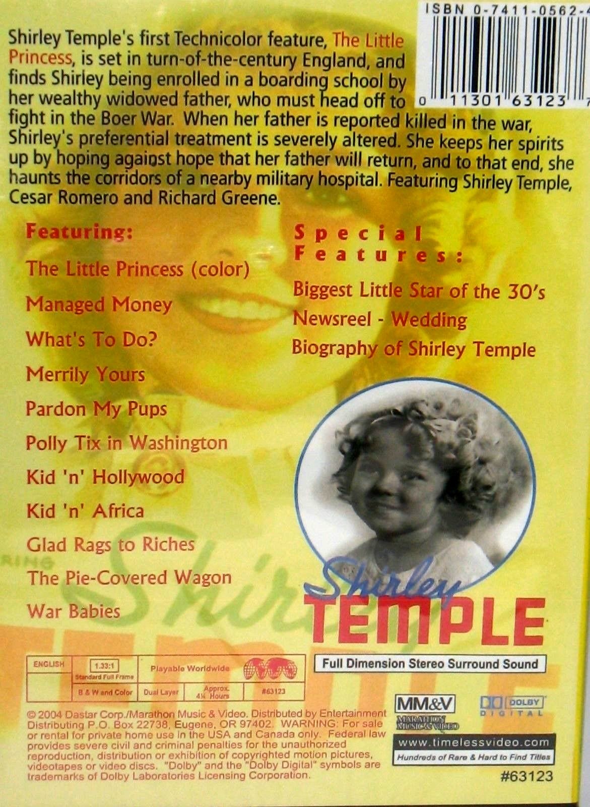 Shirley Temple NEW! DVD,FREE SHIP! LITTLE PRINCESS IN COLOR,WHAT’S TO DO?, 4 HRS