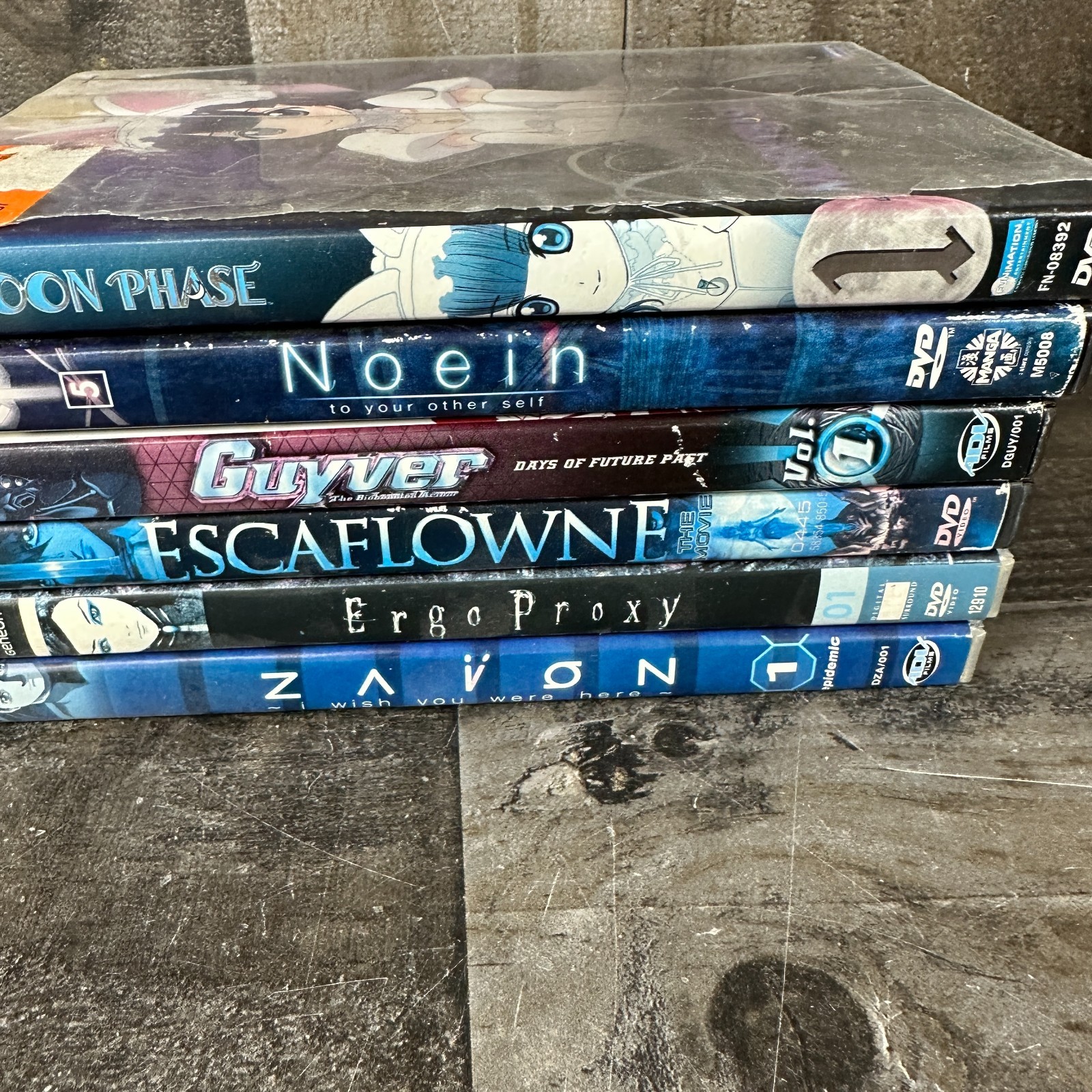 Lot of 6 Anime & Animated Action DVDs Noein Ergoproxy Zavon Moon Phase Guyver