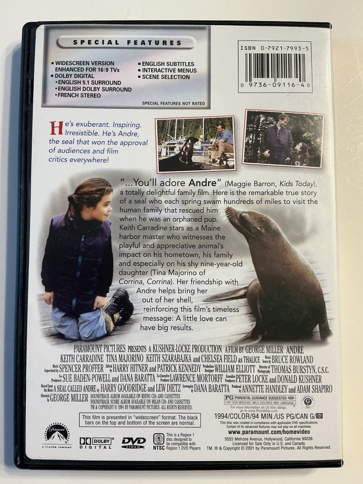 Paramount Pictures Andre Widescreen DVD 1994 PG Family 94 min