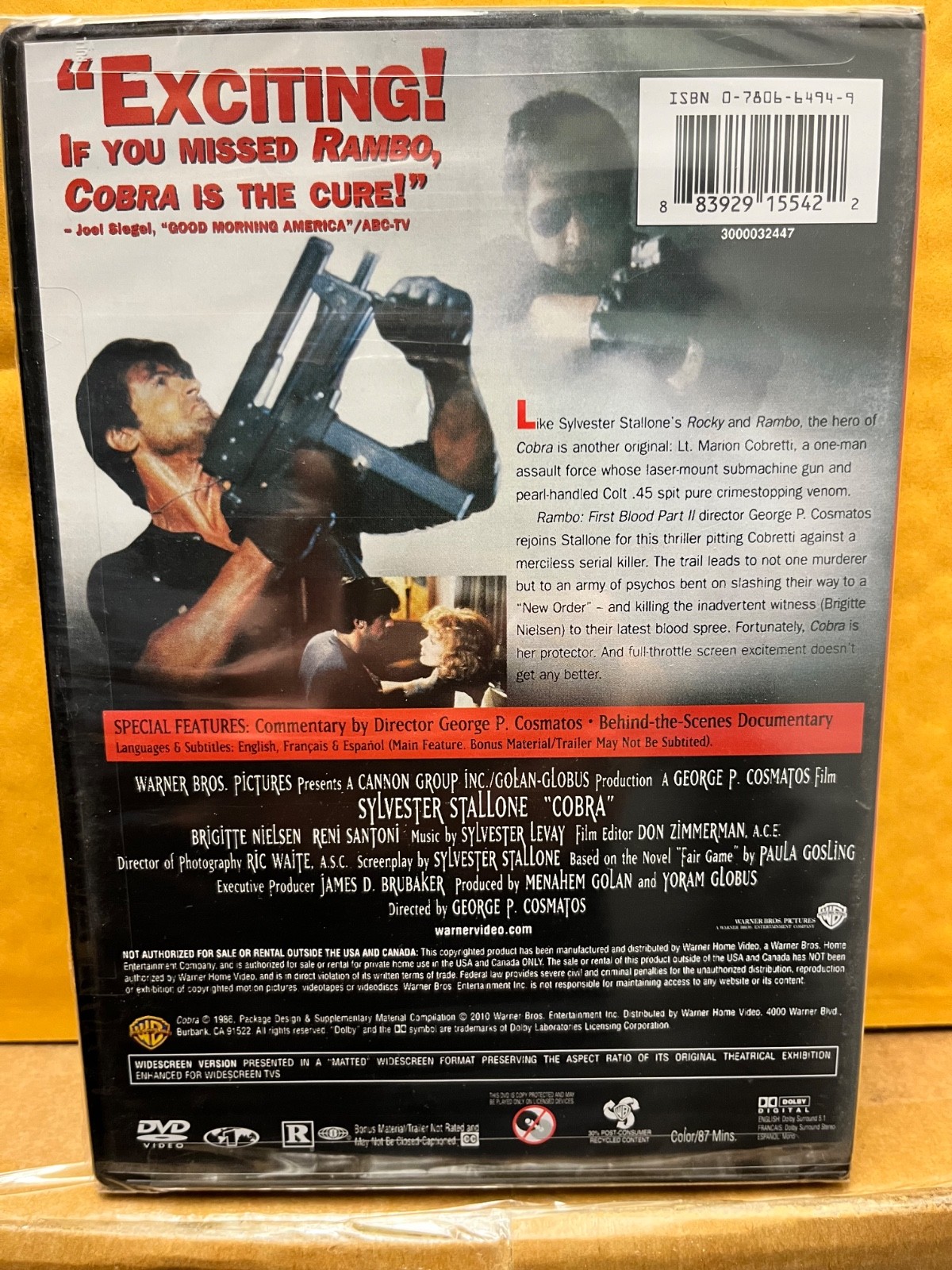 COBRA – 1986 – Sylvester Stallone – DVD – Brand New Sealed