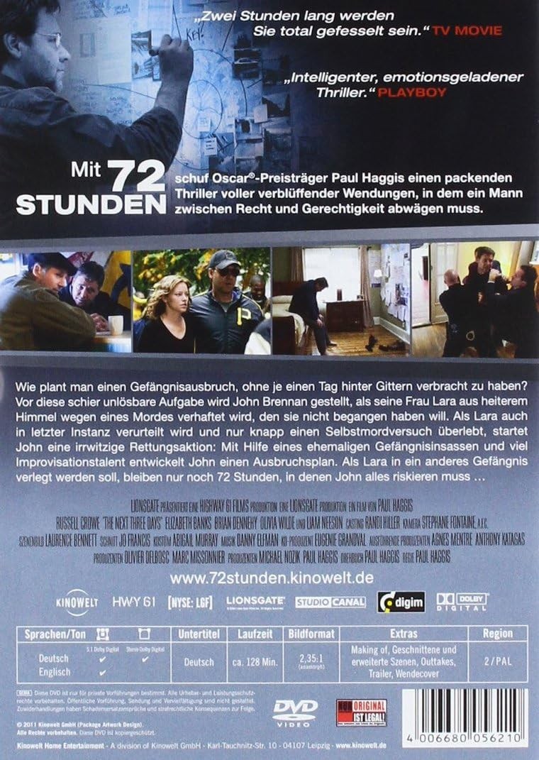 72 Stunden (DVD) – Next Three Days, The Min: 94DD5.1WS (DVD) Crowe (UK IMPORT)