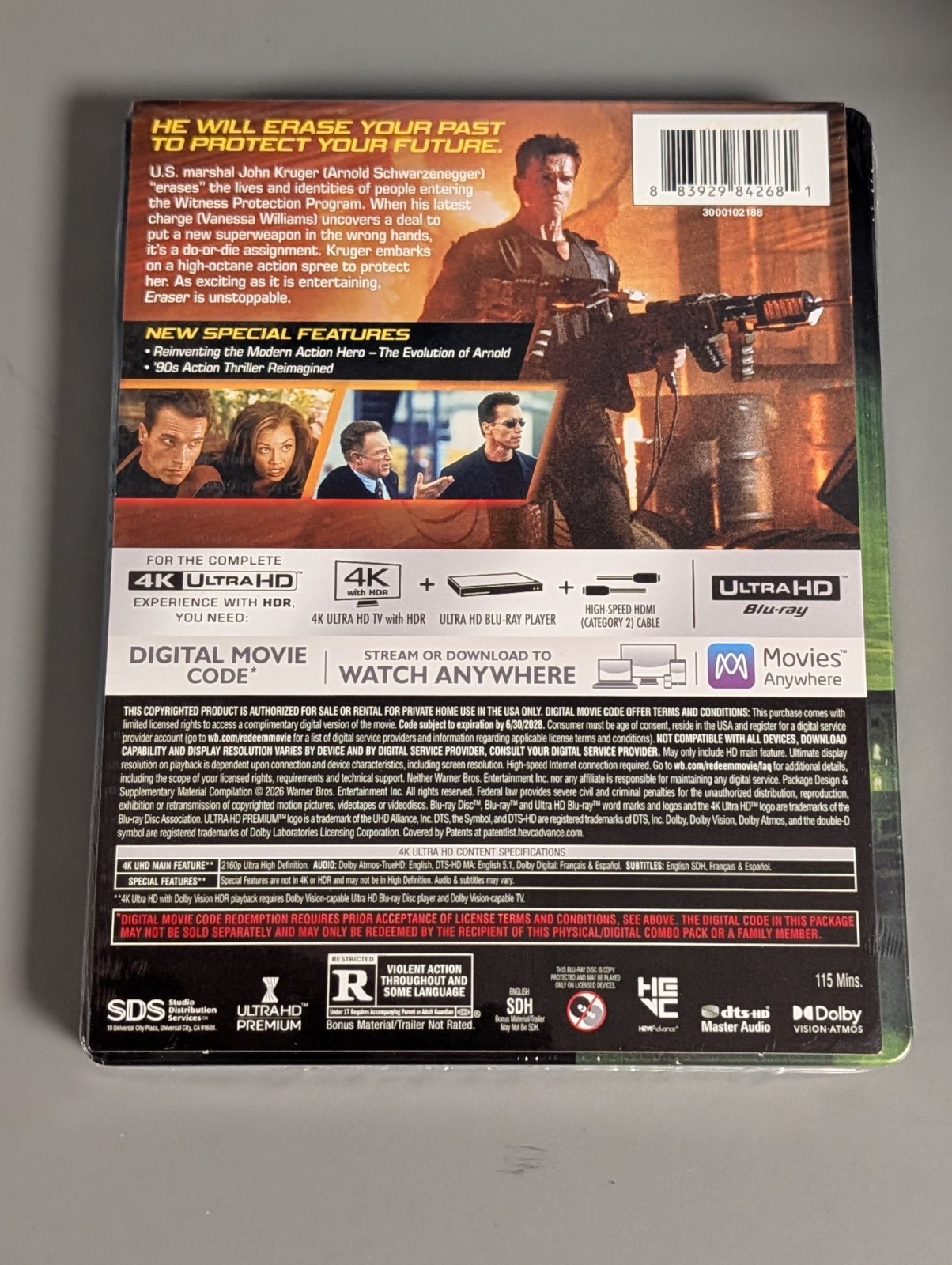 BRAND NEW *ERASER* LIMITED EDITION 4K UHD BLU-RAY & DIGITAL STEELBOOK