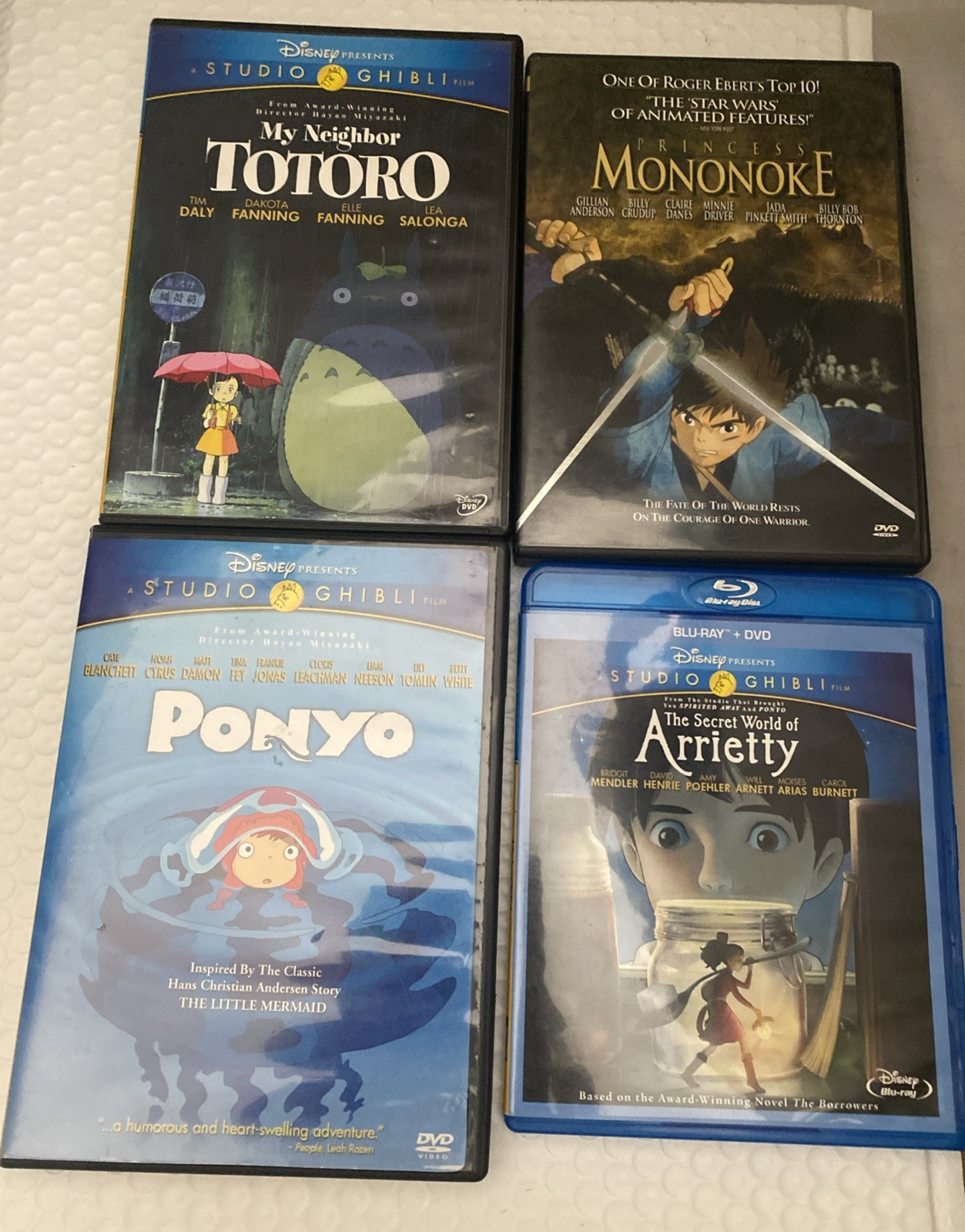 4 Ghibli DvDs Ponyo, My Neighbor Totoro, Princess Mononoke, & Arrietty The …..