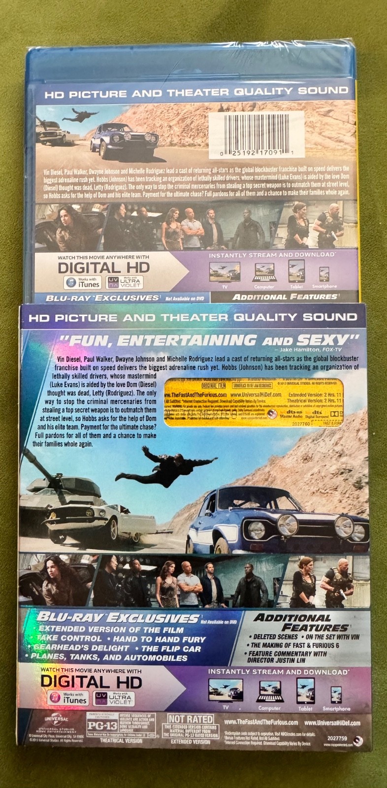 BLU-RAY LOT: FAST & FURIOUS 1 – 6 / 6 IS SEALED WITH SLIPCASE / JOHNSON / WALKER