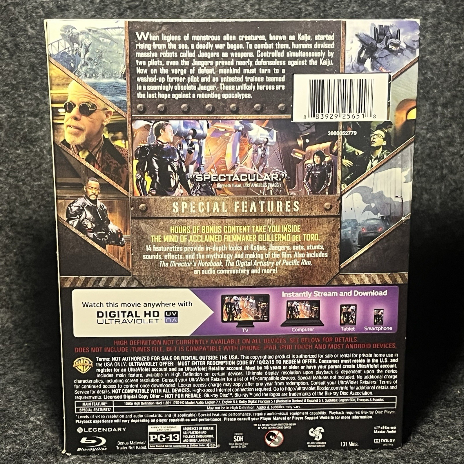 Pacific Rim Blu-ray DVD + Bonus Features 3-Disc Set Slipcover Guillermo Del Toro