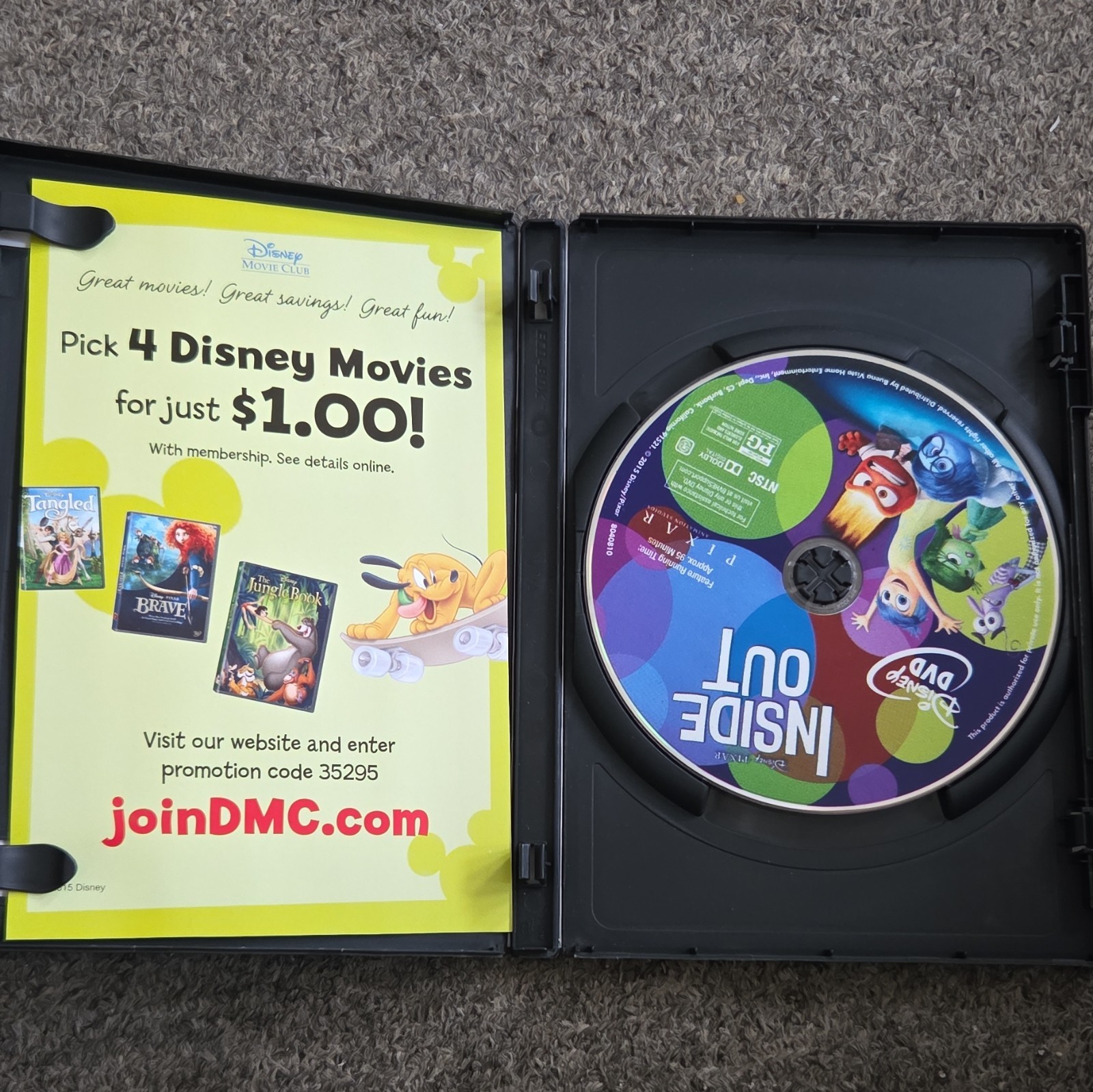 Disney Pixar Inside Out DVD 2015 NTSC PG 95 Min Commentary 1.78:1 Eng/Fr/Sp