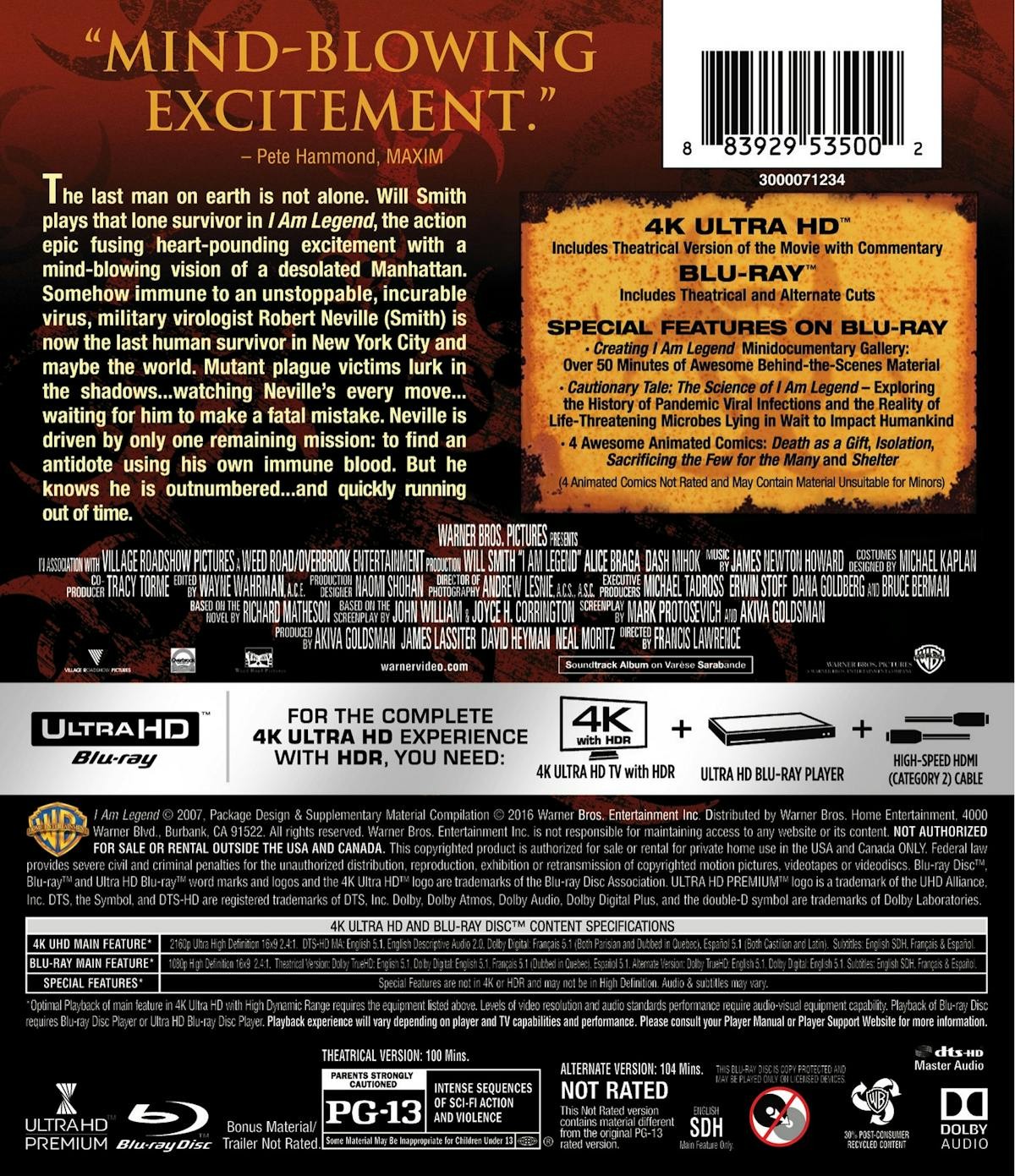 I Am Legend 4K UHD Blu-ray Will Smith NEW