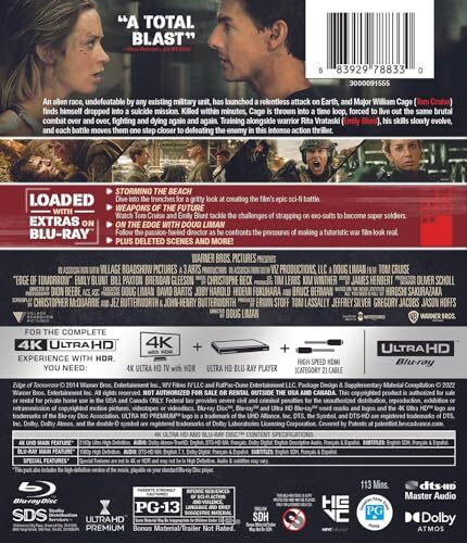 Edge of Tomorrow 4K Ultra HD Blu Ray Tom Cruise Emily Blunt Sci Fi Action Film