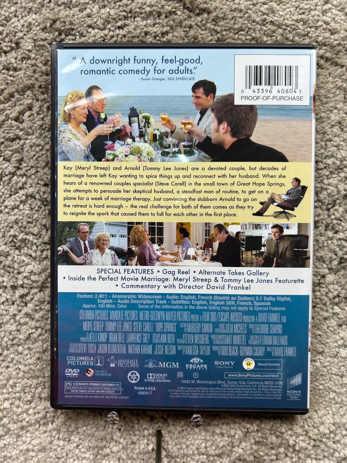 Hope Springs DVD 2012 Meryl Streep Tommy Lee Jones Steve Carell David Frankel