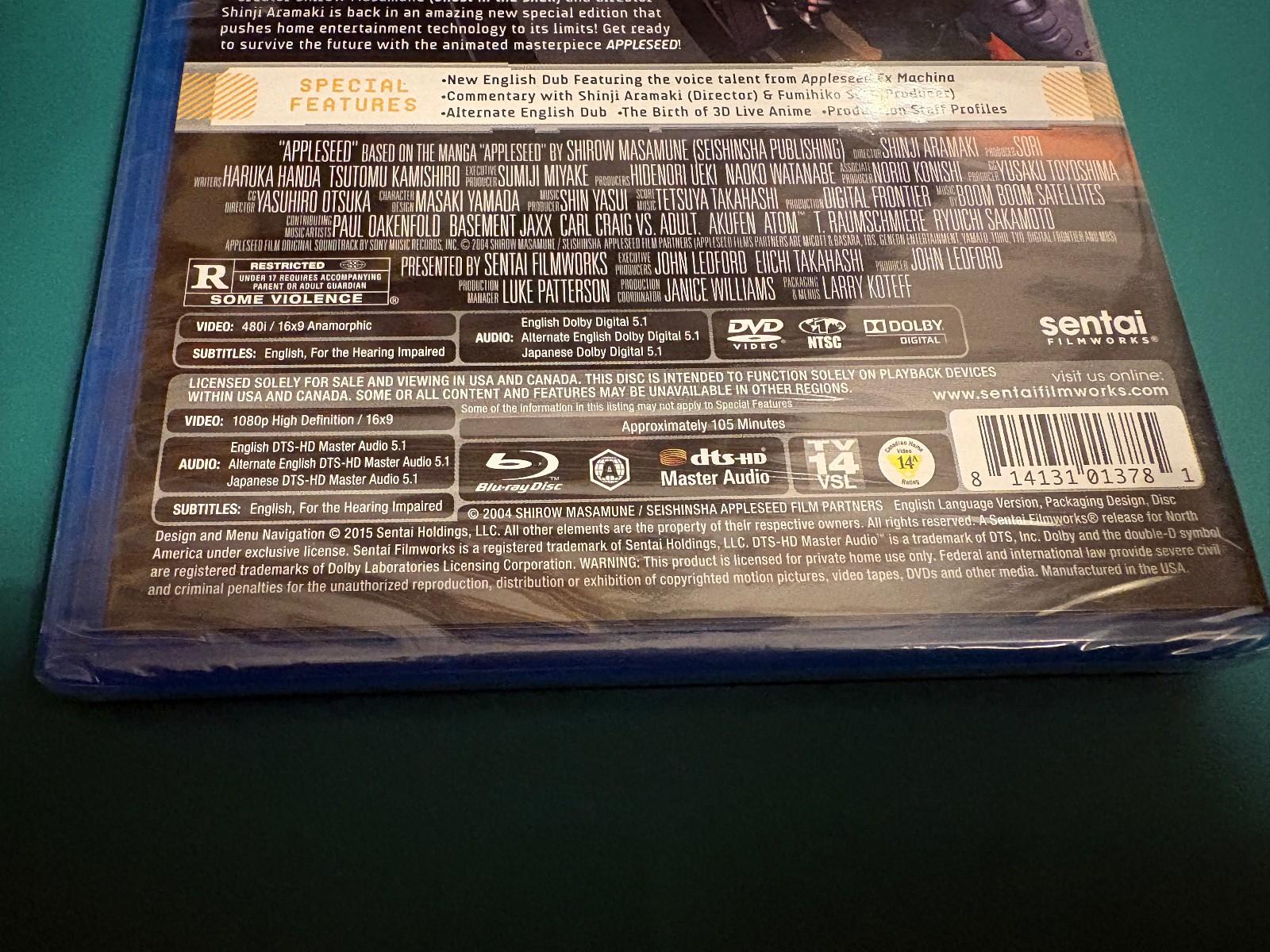 Appleseed Anime 2004 Movie Blu-ray/DVD Sentai Selects Region A w DUB SEALED