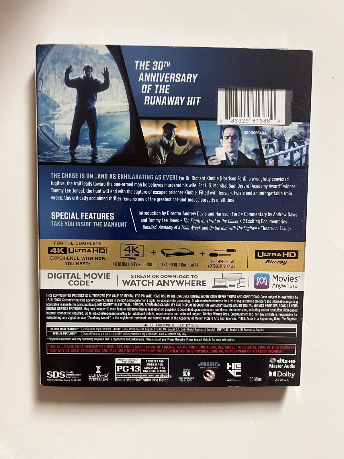 The Fugitive 4K (Blu-ray,1993) NEW w/slipcover