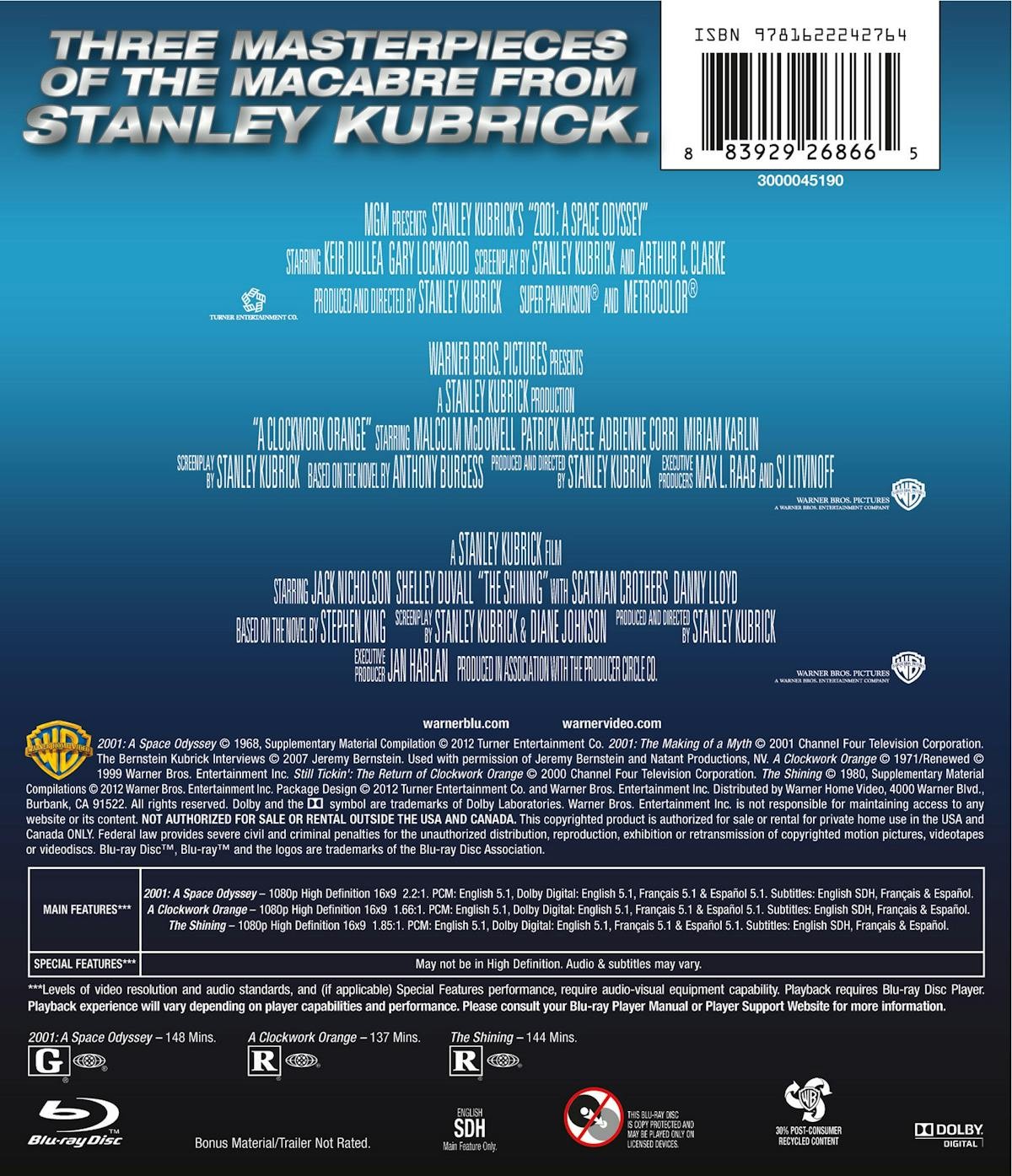 2001 – A Space Odyssey / A Clockwork Orange / The Shining Blu-ray NEW