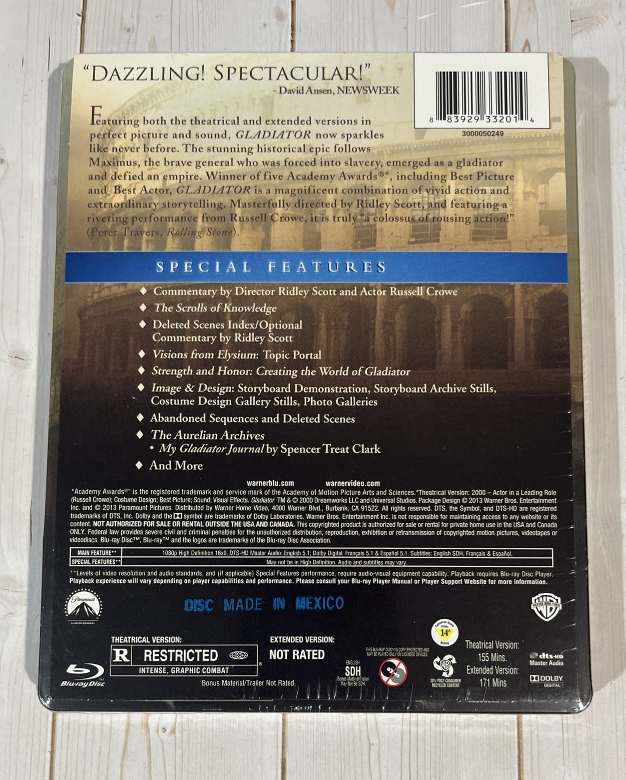 Gladiator (2000) Russell Crow Ridley Scott – 2013 Steelbook Blu Ray New Sealed