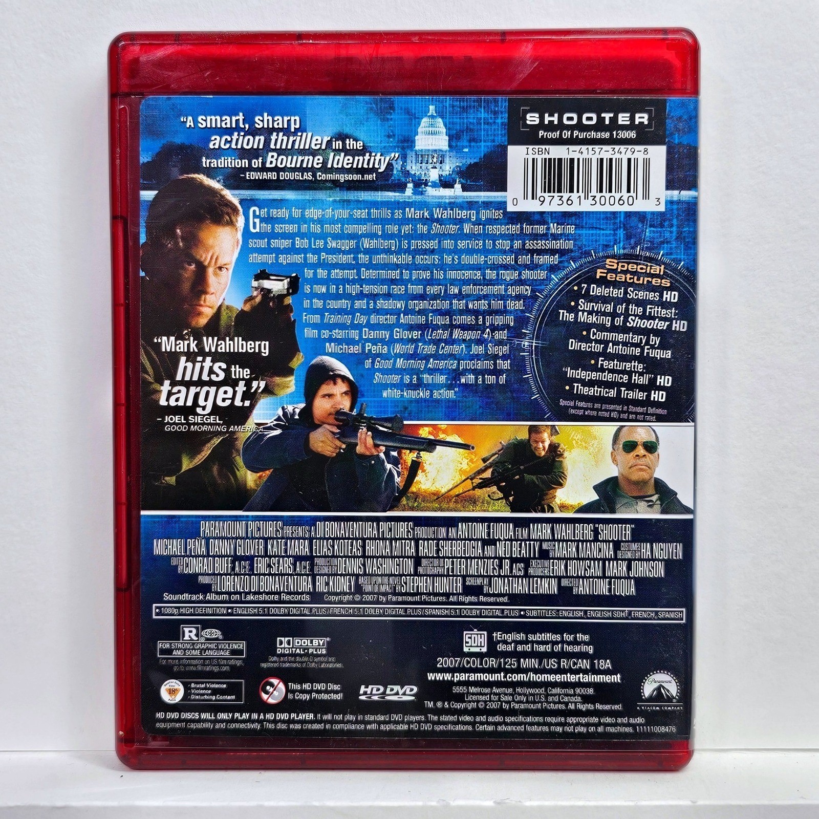 Shooter Mark Wahlberg HD DVD Special Edition Movie Antoine Fuqua Action Sniper