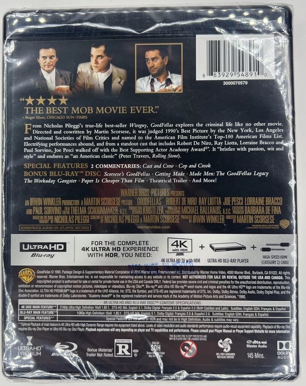 NEW – Goodfellas (4K Ultra HD Blu-Ray) — Robert De Niro Ray Liotta Joe Pesci
