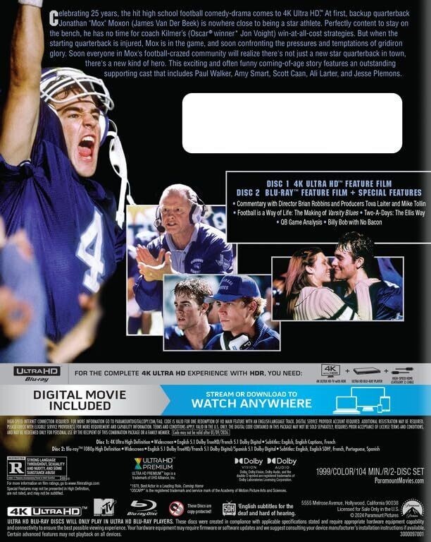 VARSITY BLUES 4K (1999) | ULTRA HD + BLU-RAY + Slipcover