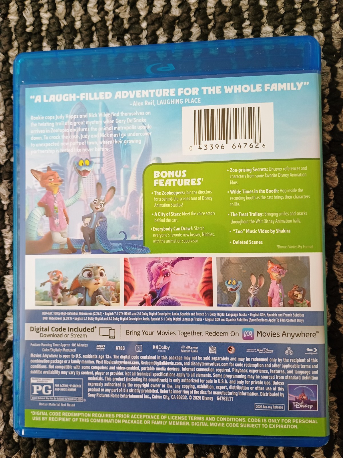 DISNEY’S ZOOTOPIA 2 BLU RAY + DVD 2 DISC SET NO DIGITAL CODE
