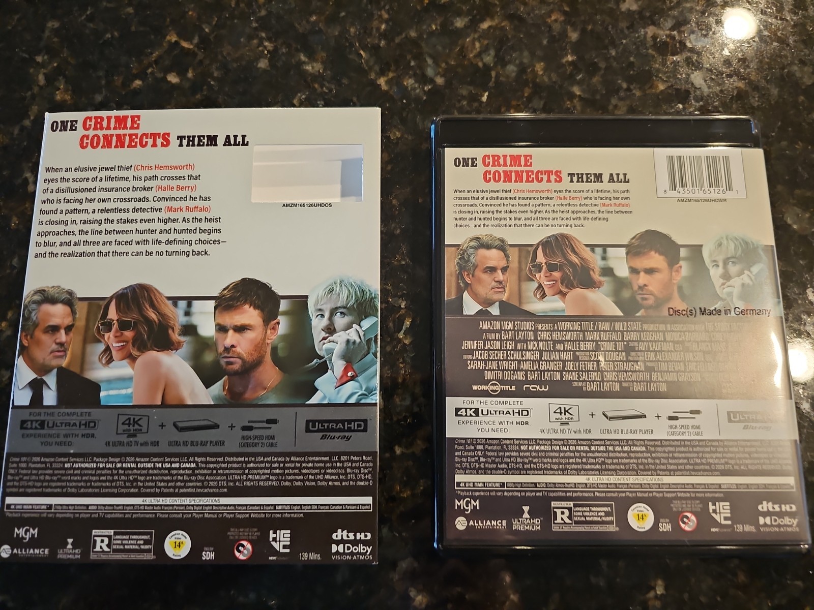 Crime 101 4K Blu-ray + Slipcover – Like New – Chris Hemsworth