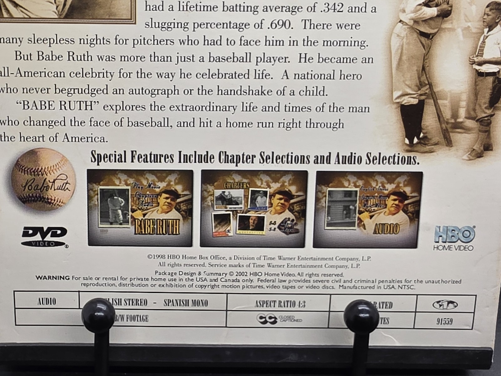 HBO Home Video BABE RUTH (DVD Snapcase) Biography Baseball NY YANKEES HOF