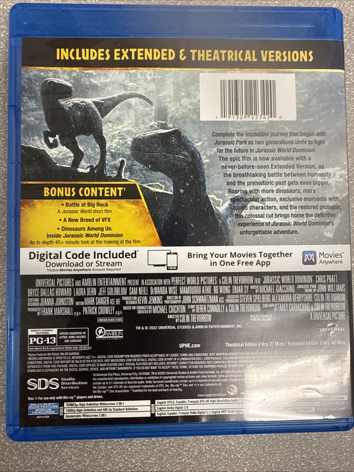 Jurassic World Dominion – Blu-ray + DVD Extended Edition 2 Versions Of The Movie