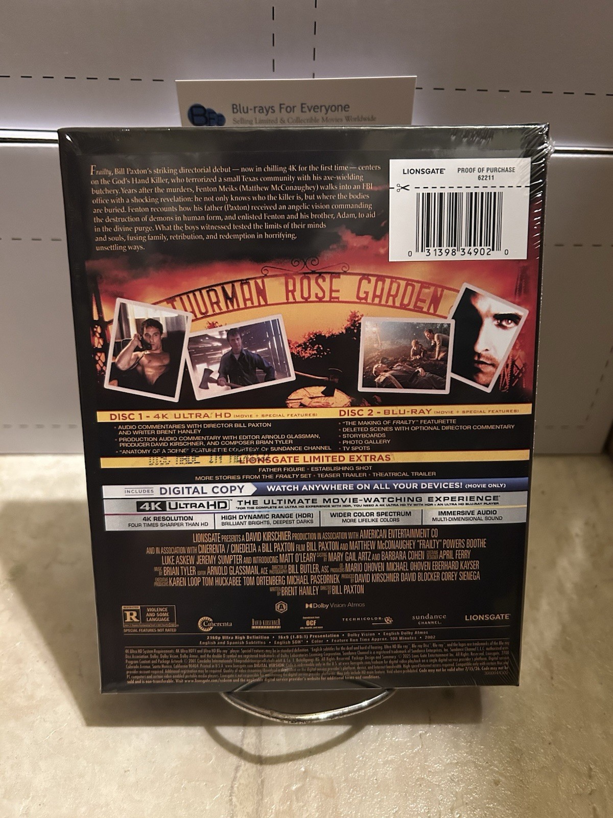 Frailty 4K UHD Blu-ray DigiPack [2001] Lionsgate Limited Exclusive – ShipNextDay