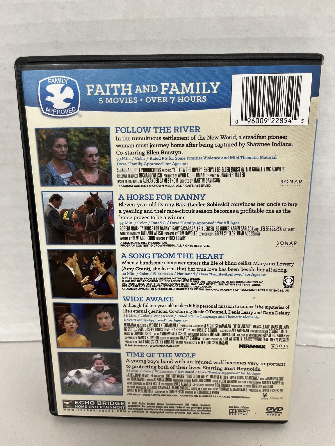 Faith and Family 5 Movies DVD Set Follow the River, Burt Reynolds, M. Night