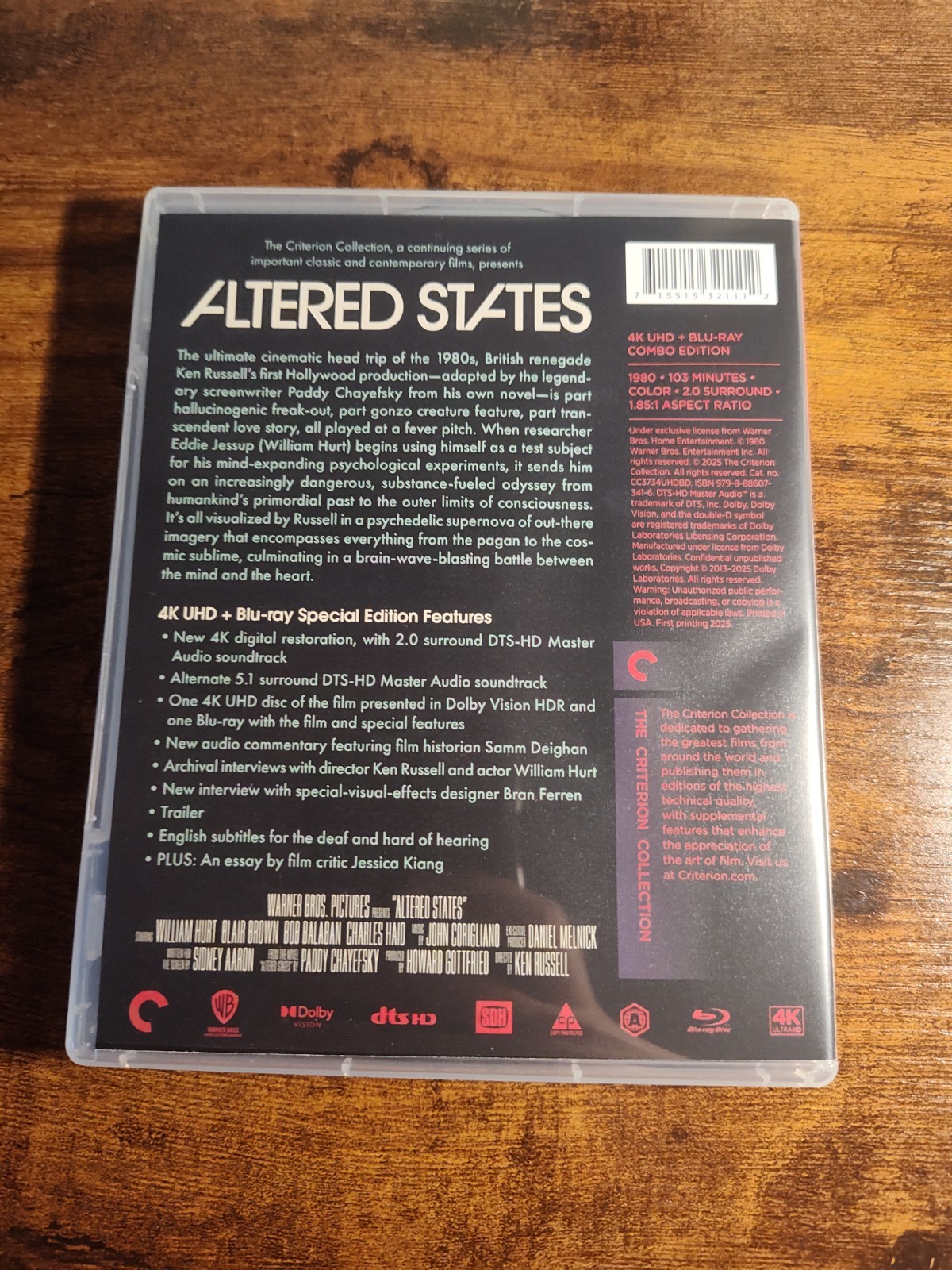 Altered States Criterion Collection #1284 4k UHD Blu-ray Ken Russell