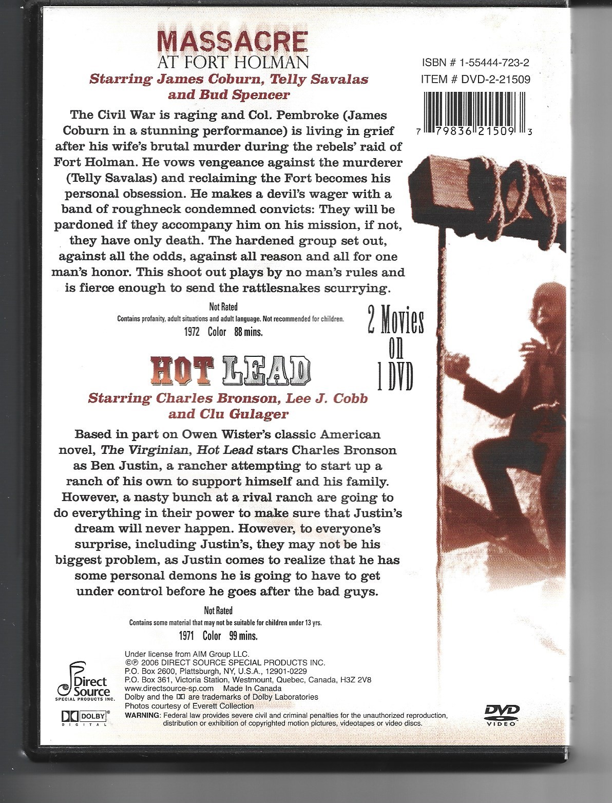 MASSACRE AT FORT HOLMAN & HOT LEAD DVD COMPLETE = DISC + CASE + ARTWORK