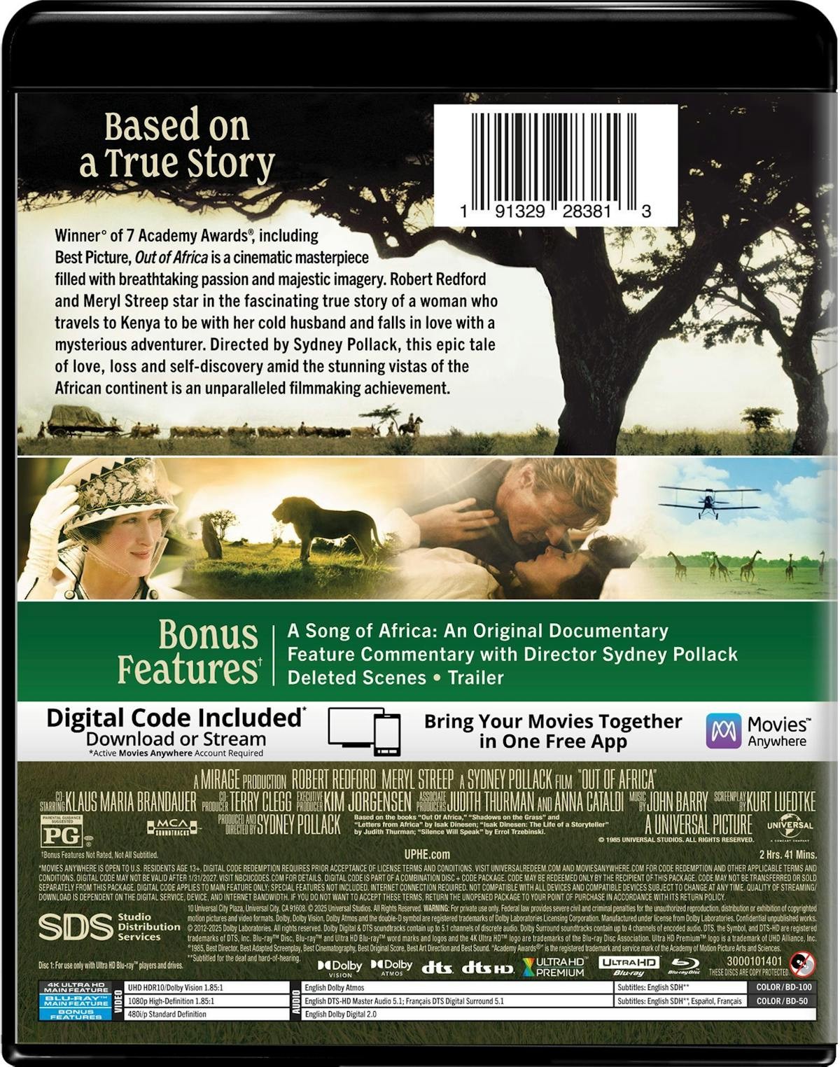 Out of Africa – 4K Ultra HD + Blu-ray + Digital 4K UHD Blu-ray NEW