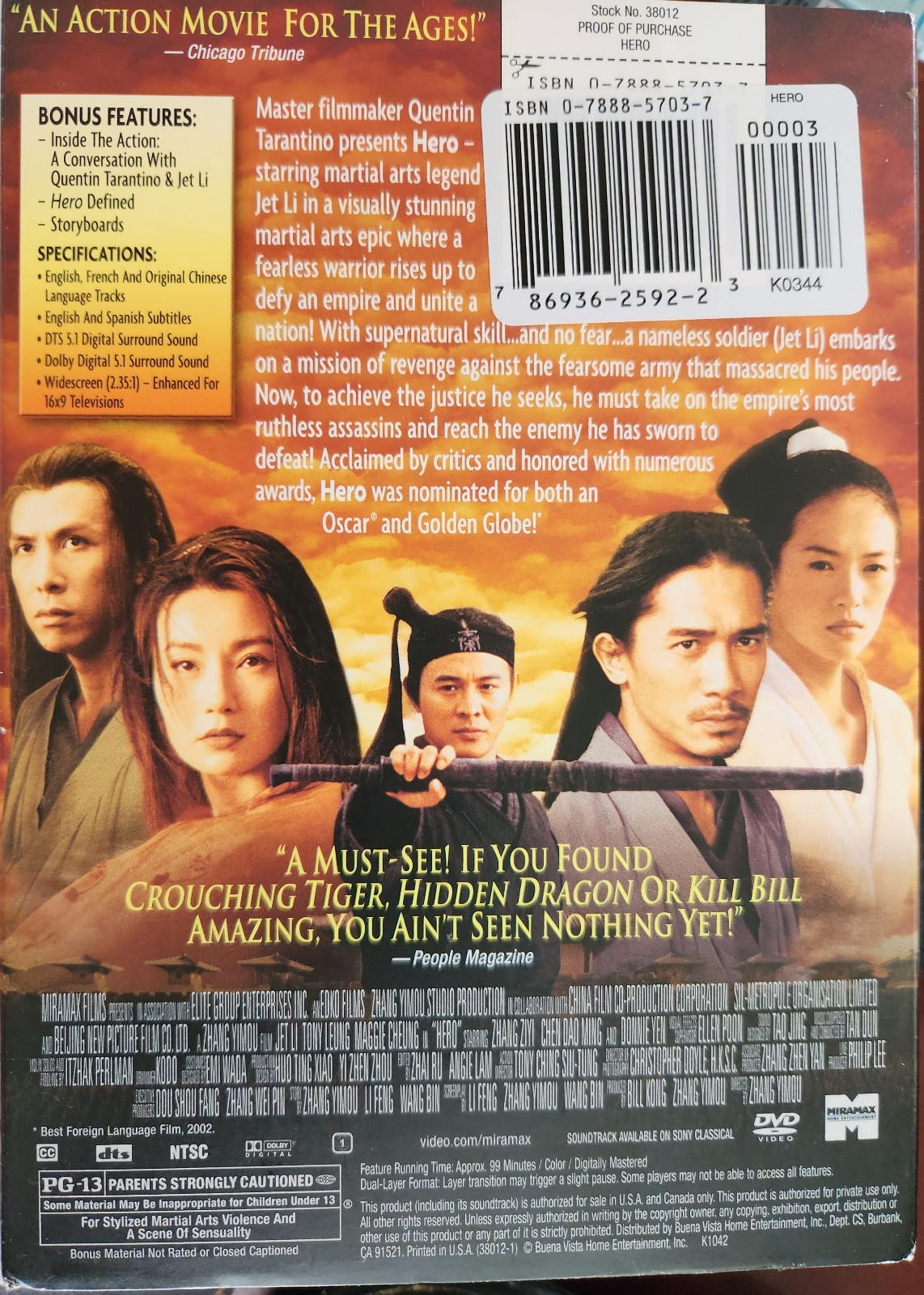 6 Wuxia/Chinese Epic DVDs Hero, Crouching Tiger, Red Cliff 1&2, Warlords, more
