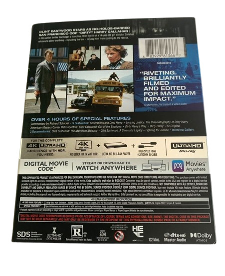 Dirty Harry 4K UHD Blu-ray Clint Eastwood Harry Guardino Reno Santoni Detective
