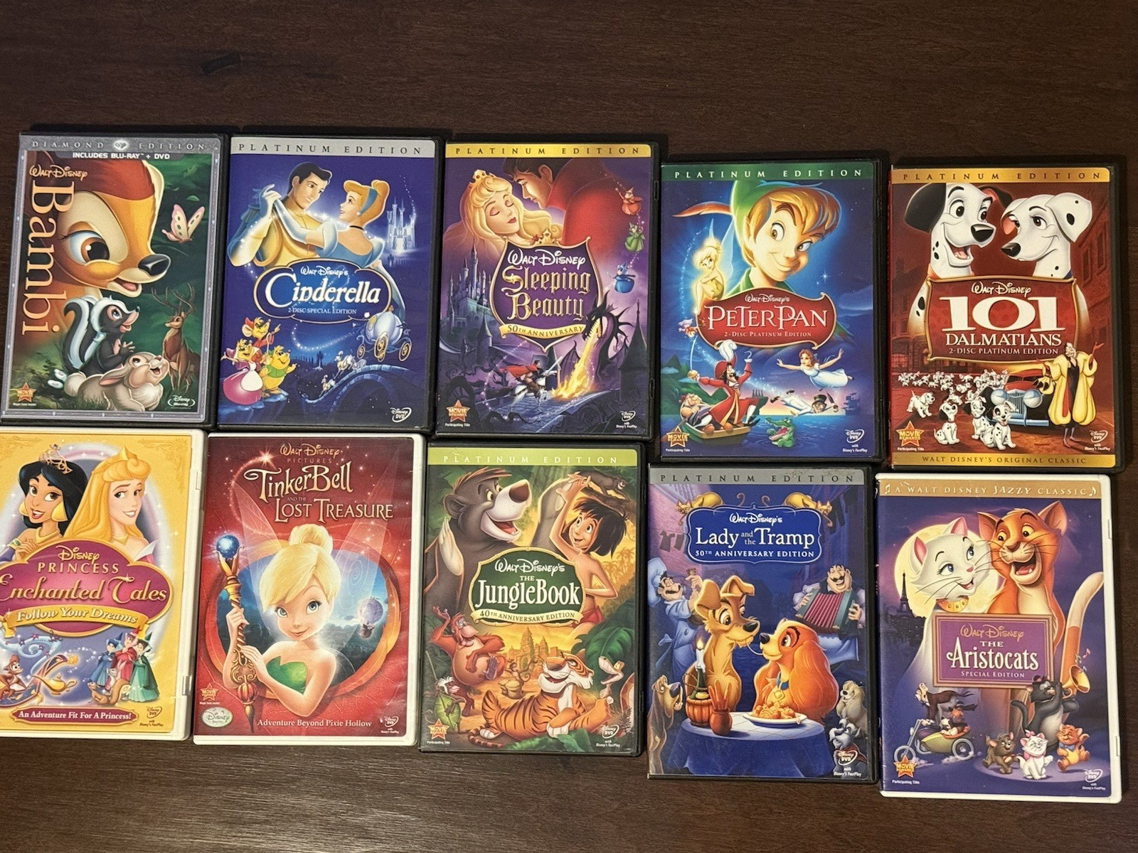 Disney DVD Lot 2-Disc Set G: Bambi Cinderella Sleeping Beauty Peter Pan 101