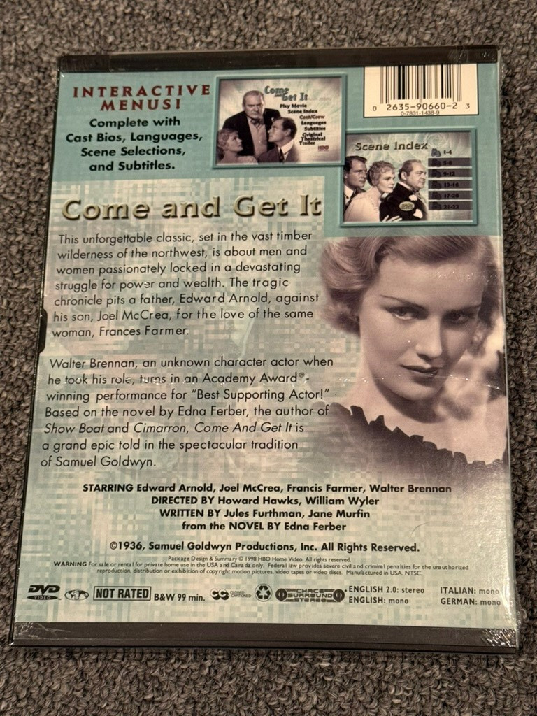 Come and Get It DVD NEW SEALED 1936 HBO Home Video 1998