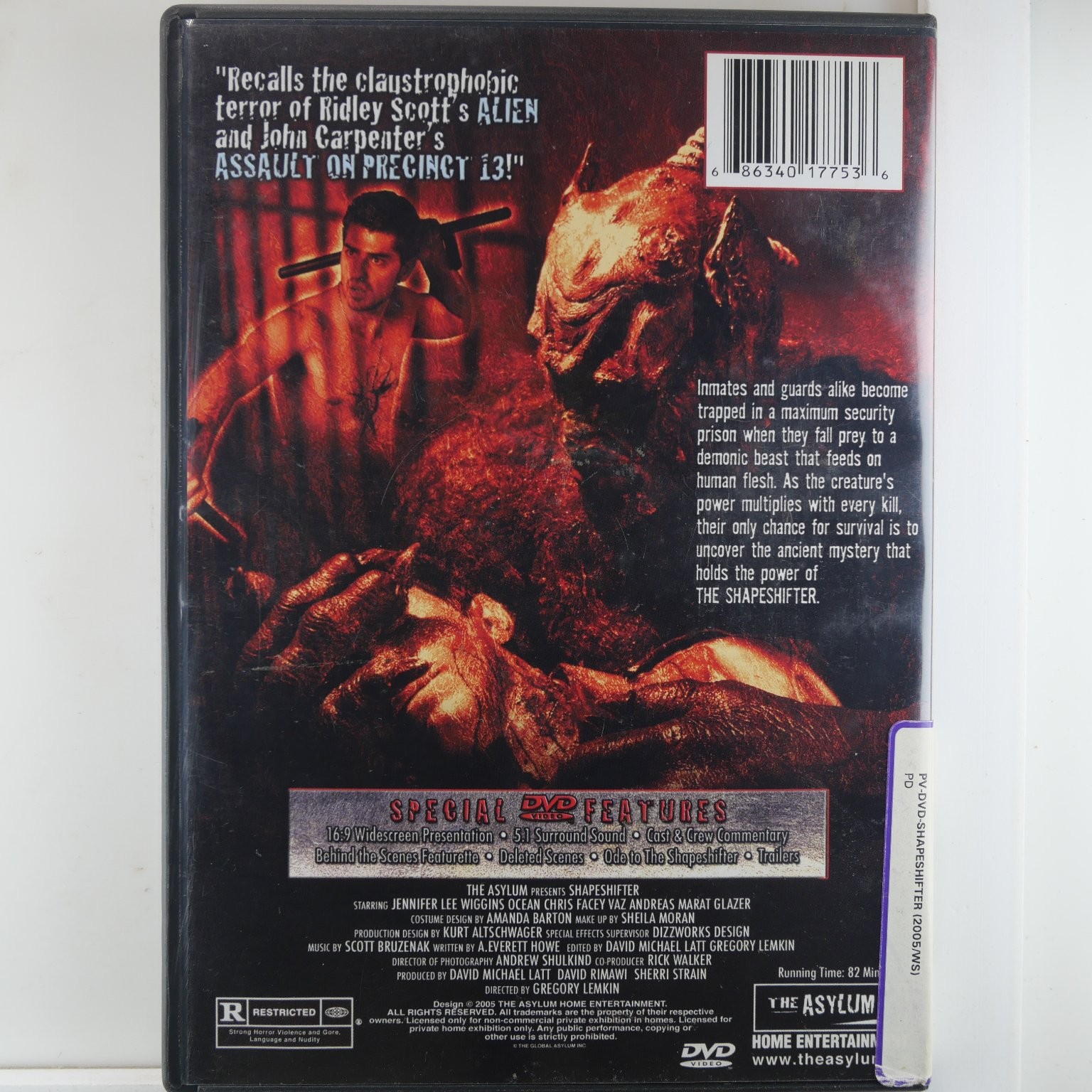 SHAPESHIFTER DVD 2005 Gregory Lemkin Horror Asylum 5.1 Surround Widescreen