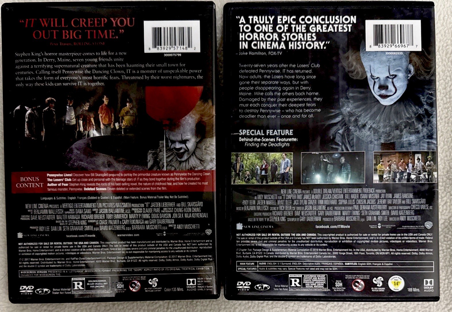 Stephen King “IT” Chapter 1 & 2 DVD Set Horror -Bill Skarsgard-Finn Wolfhard