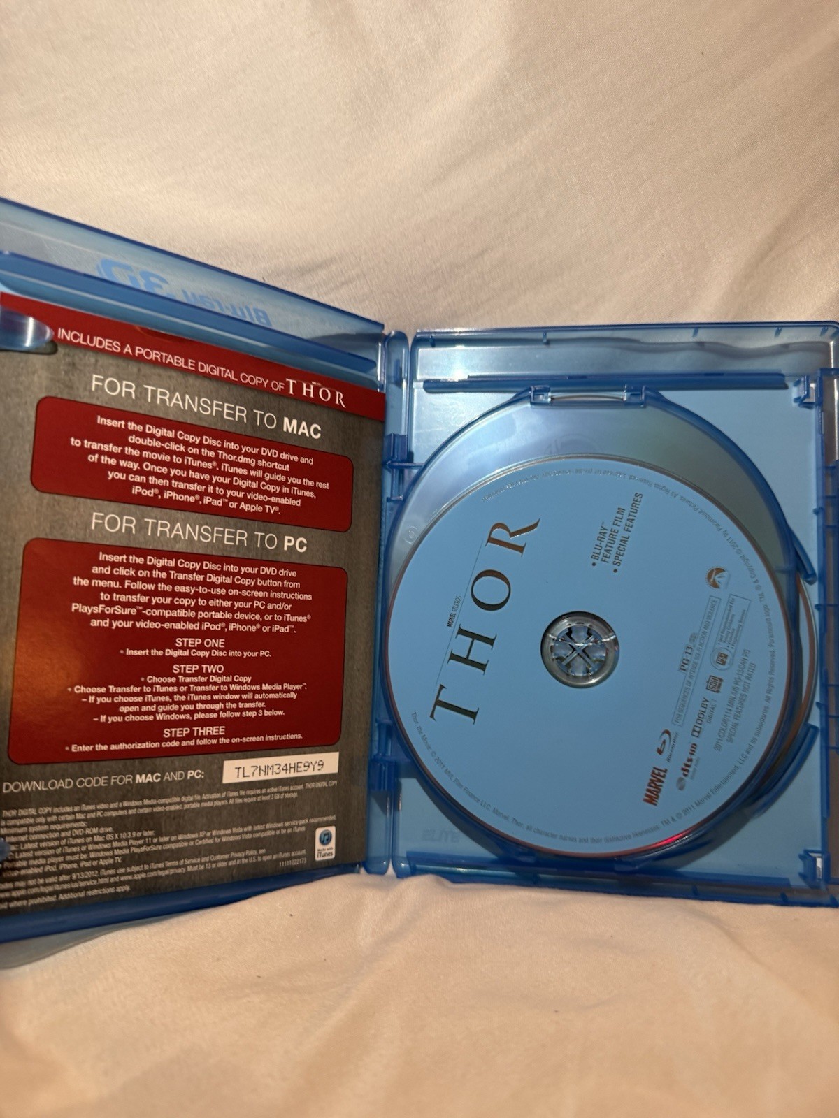 Marvel Thor Limited 3D Edition Blu-ray 3D Blu-ray DVD Digital Copy Features